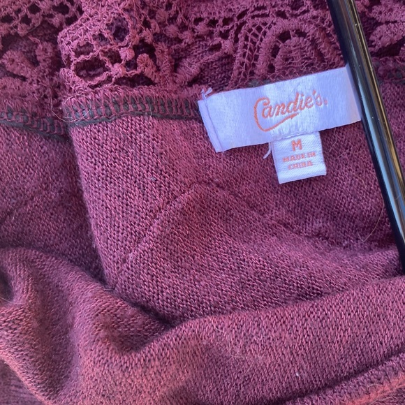Women’s Burgundy Longsleeve Lacy V-Neck Dress | Size Medium | Brand: Candies - Picture 3 of 3